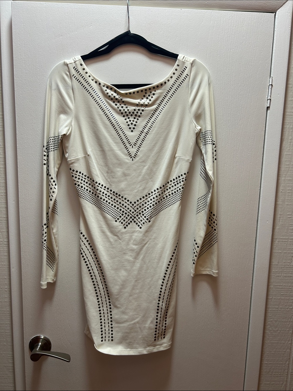 bebe Ivory Long Sleeve Studded Bodycon Dress